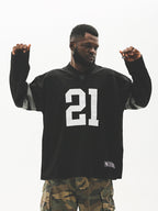 UNTILWERICH Mesh Quilting Embroidered Long Sleeve Hockey Jersey