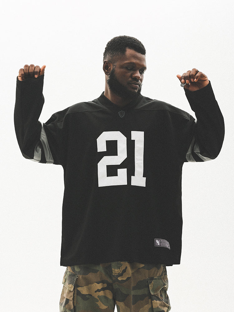 UNTILWERICH Mesh Quilting Embroidered Long Sleeve Hockey Jersey