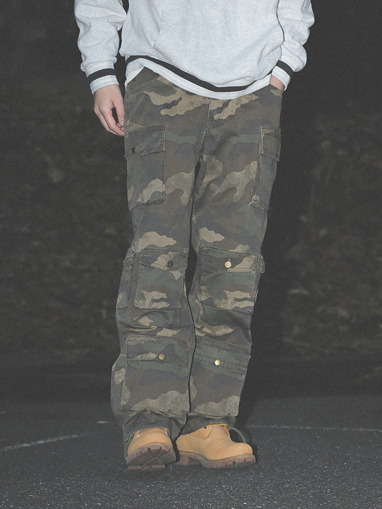 UNTILWERICH Dirty Camo Multi Pocket Work Cargo Pants