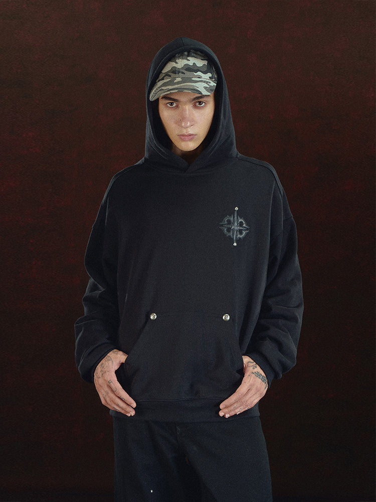 DICETINY Leather Logo Metal Studs Hoodie