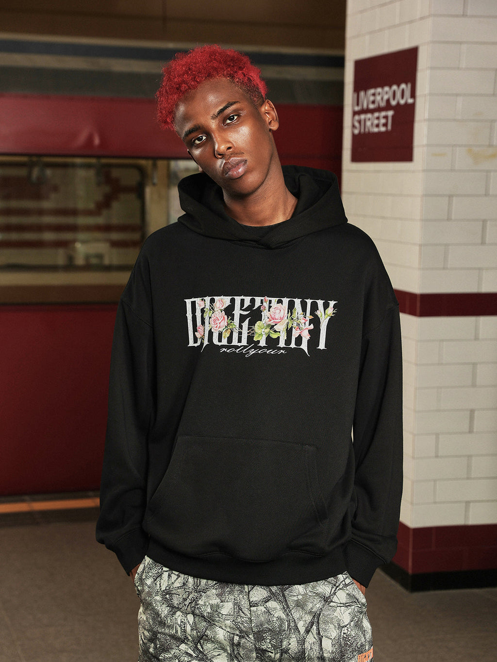 DICETINY Basic Logo Rose Floral Print Hoodie