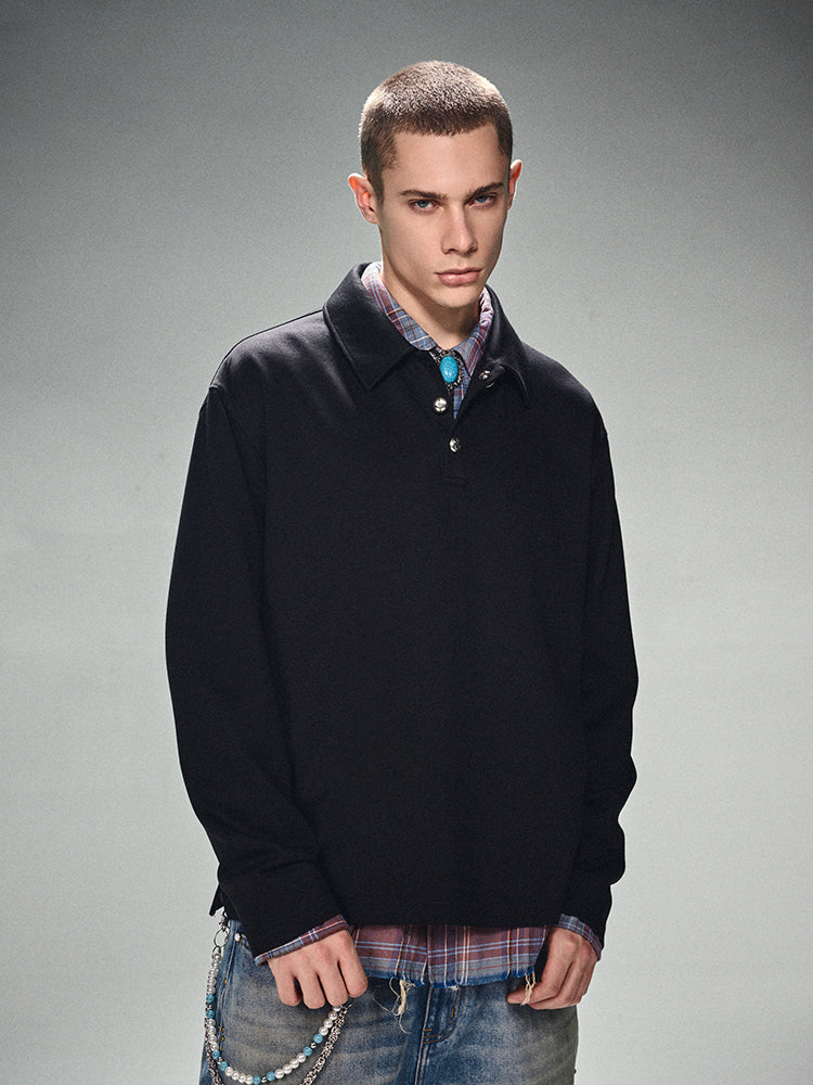 DICETINY Metal Button Long Sleeved Polo Shirt