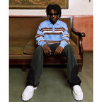 YADcrew Striped Polo Neck Knit Sweater