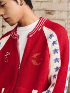 S45 Color Blocking Star Zip Up Cowichan Cardigan