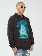 F2CE Retro Vintage Print Polo Sweatshirts