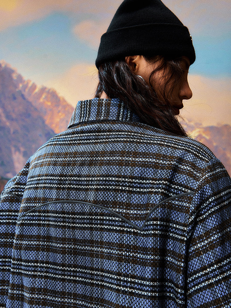 YADcrew Grid Textured Plaid Long Sleeve Shirt