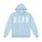 MEDM Basic Embroidered Logo Zip Up Knit Hoodie