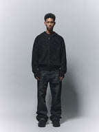 ANTIDOTE Washed Destruction Zip Up Knit Hoodie