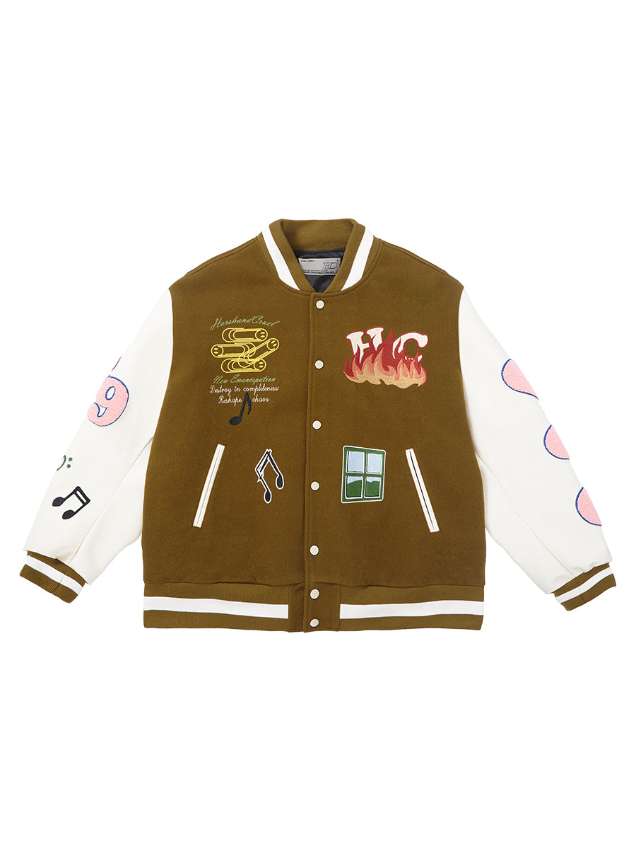Harsh and Cruel Graffiti Logo Smiley Face Love Heart UFO Varsity Jacket