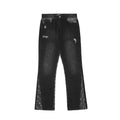 Cashew Flower Stitching Washed Flared Denim Jeans