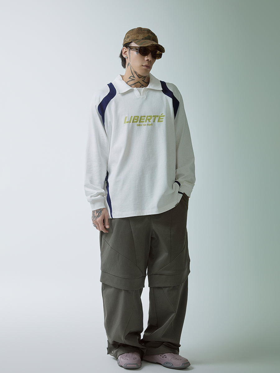 F2CE Patchwork Contrast Color Long Sleeve Polo