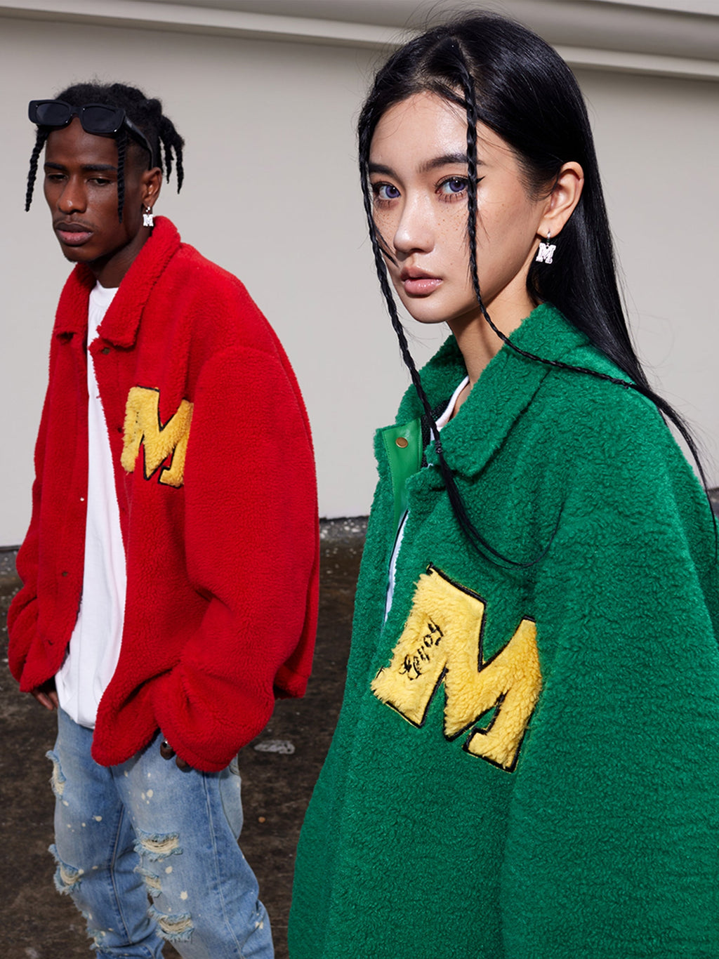 MEDM Logo Letters Embroidered Sherpa Fleece Boa Jacket