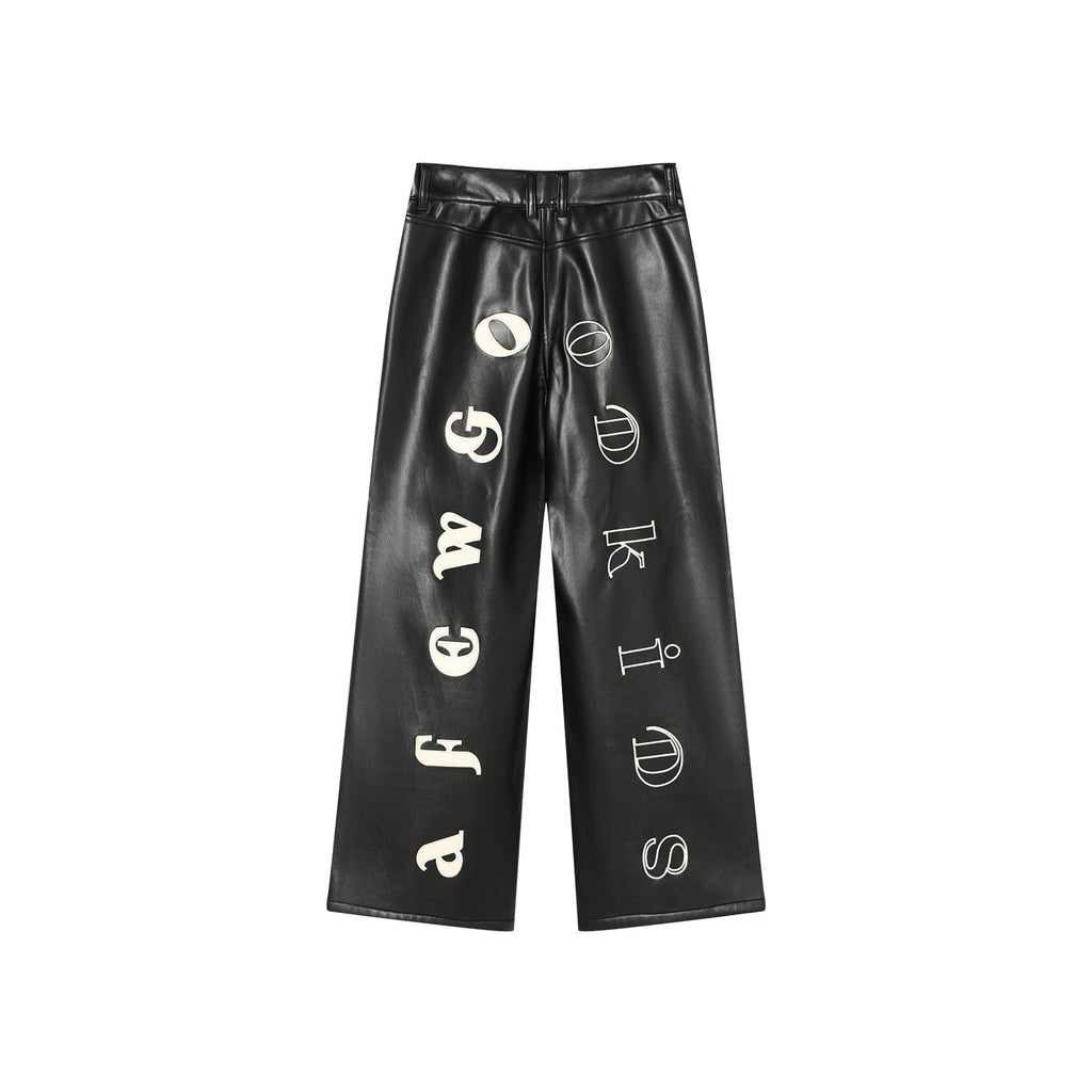 AFGK Punk Embroidery Leather Pants