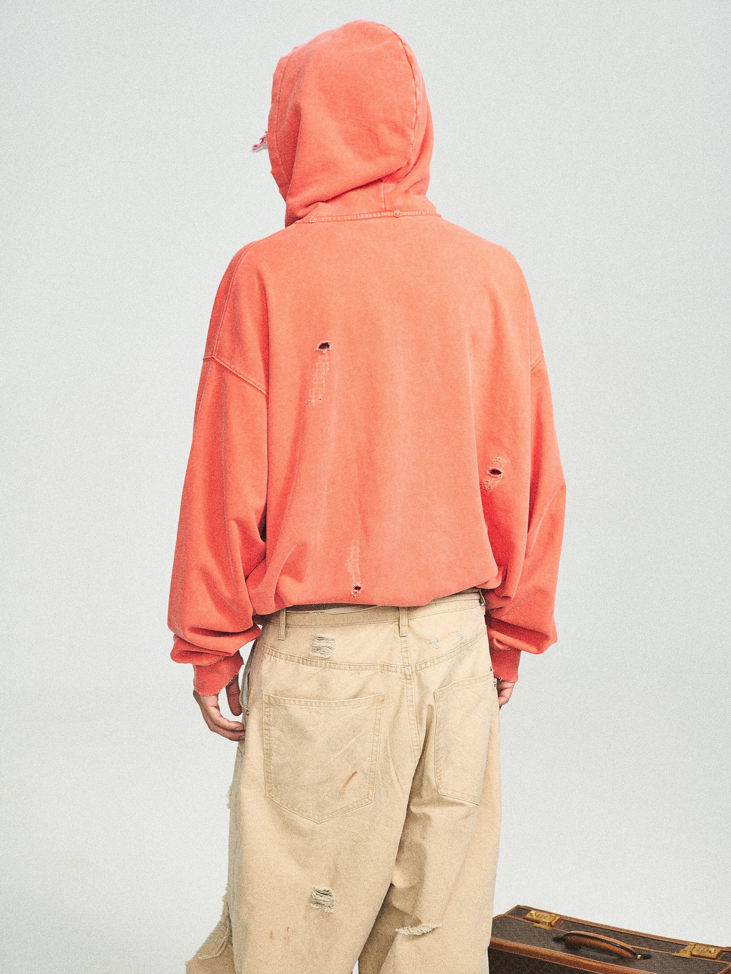 STEEPC Washed Aged Red Raglan Zip Up Hoodie