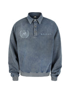 ANTIDOTE Badge Printed Washed Polo Sweatshirt