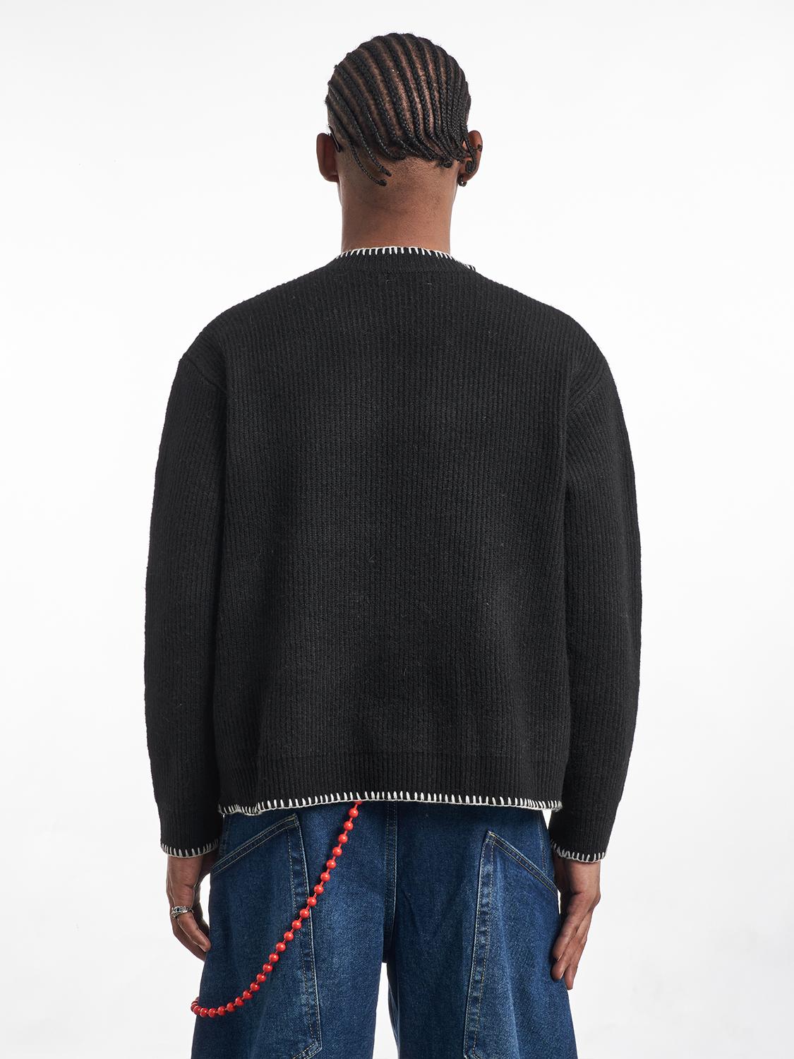 F3F Select White Stitching Henley Neck Knit Sweater