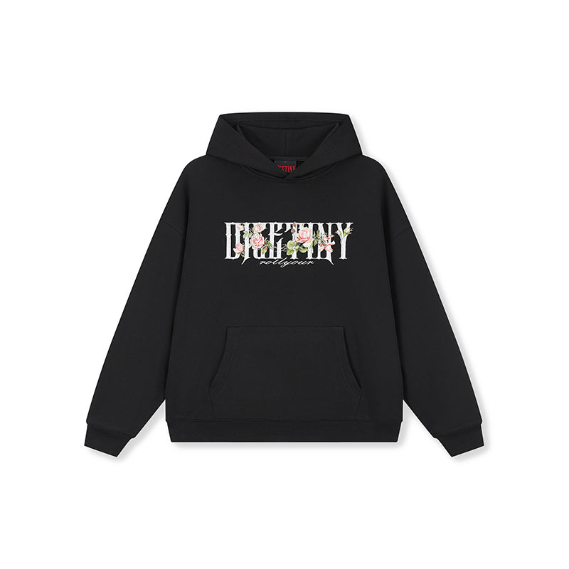 DICETINY Basic Logo Rose Floral Print Hoodie