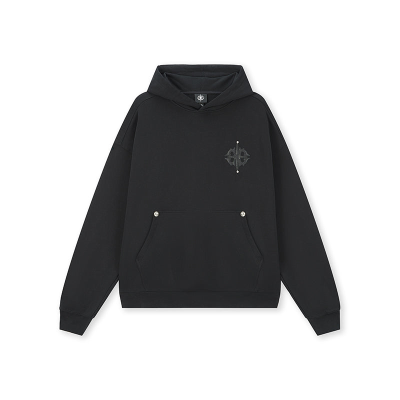 DICETINY Leather Logo Metal Studs Hoodie