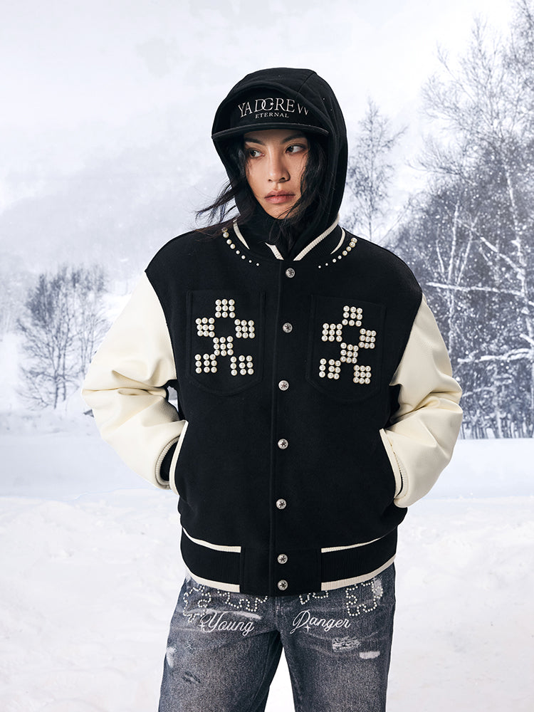 YADcrew Pearl Checkerboard Varsity Jacket