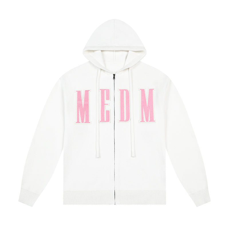 MEDM Basic Embroidered Logo Zip Up Knit Hoodie