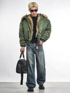 F3F Select Faux Fur Hooded MA-1 Bomber Jacket