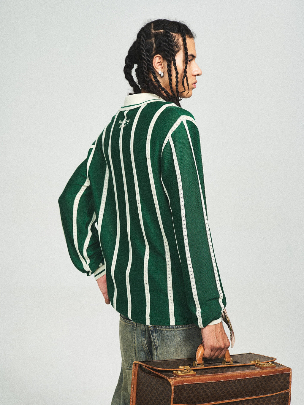 STEEPC Striped Knit GOAT Long Sleeve V-Neck Polo Jersey