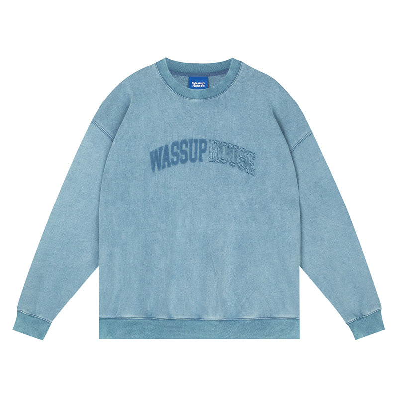 Wassup House Heavy Washing Destruction Patch Embroidery Sweatshirt