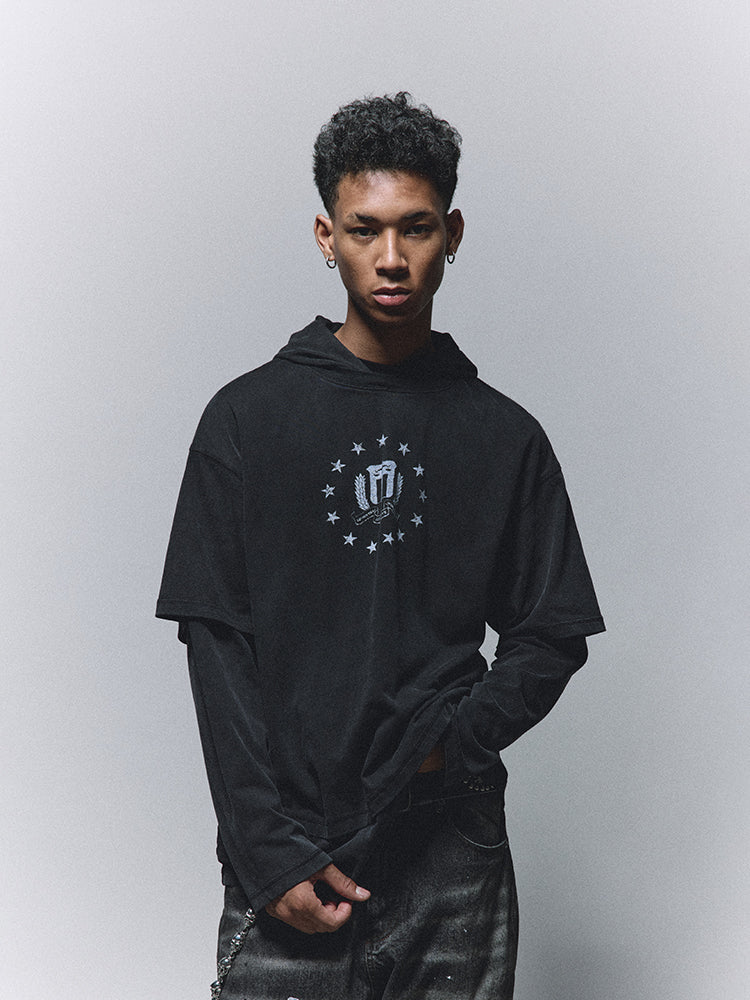 ANTIDOTE Washed Print Fake Two Piece Hoodie