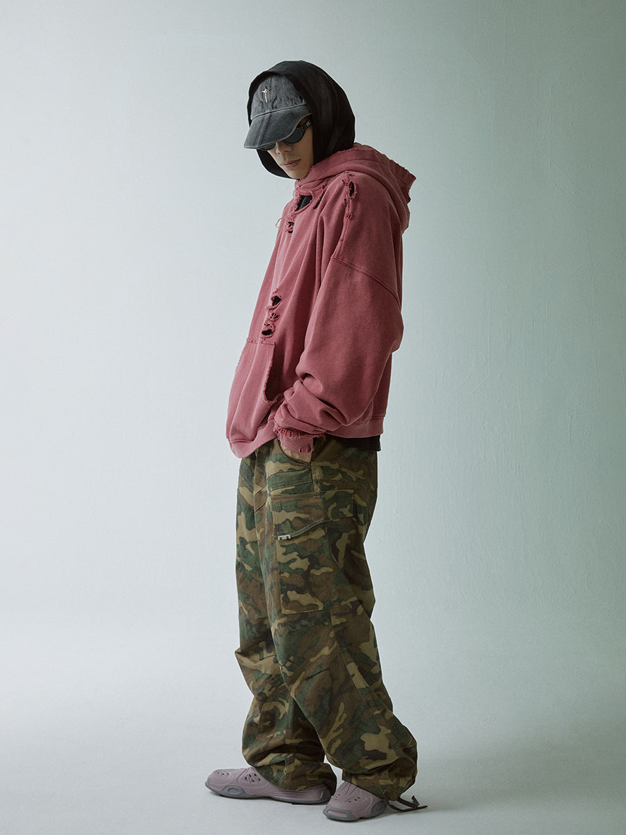 F2CE Washed Destruction Metal Logo Hoodie