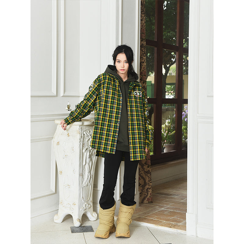 YADcrew Gothic Oval Puzzle Bubble Plaid Shirt