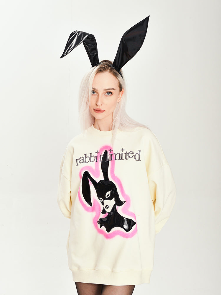 YADcrew Rabbit Patch Leather Embroidered Sweatshirt