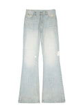 EVILKNIGHT(EK) Basic Washed Splash Ink Flared Denim Pants