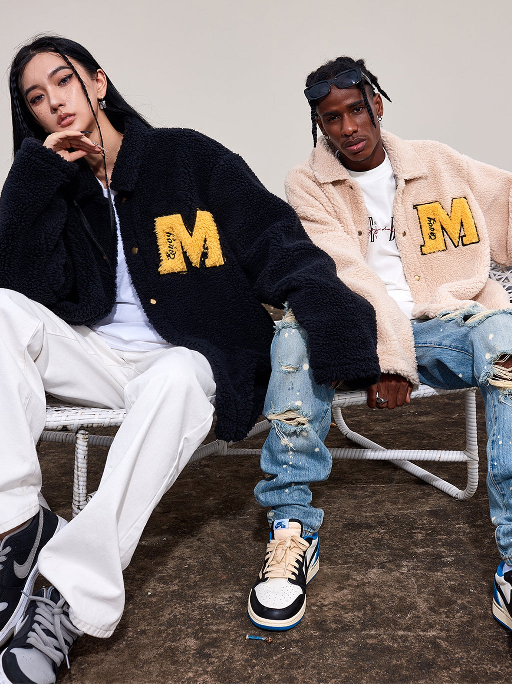 MEDM Logo Letters Embroidered Sherpa Fleece Boa Jacket