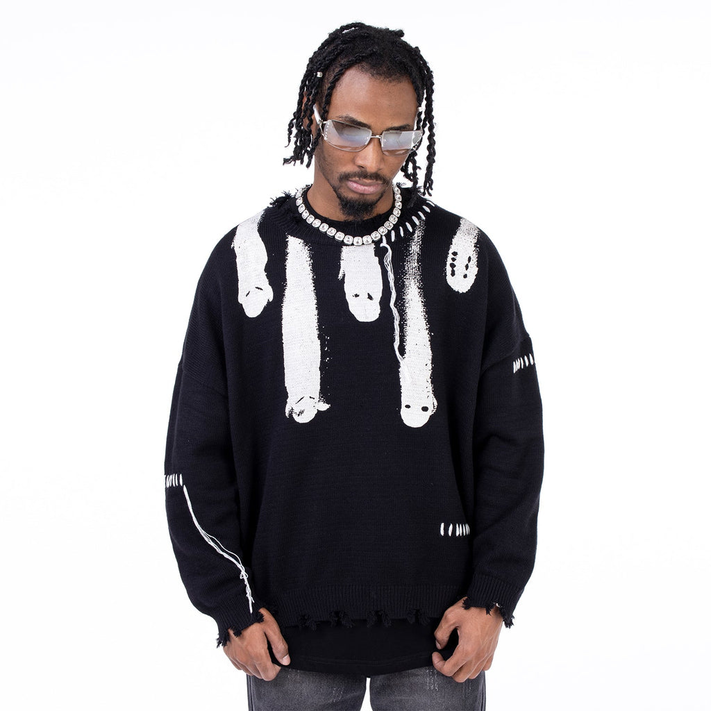 F3F Select Ghost Print Destroy Knit Sweater