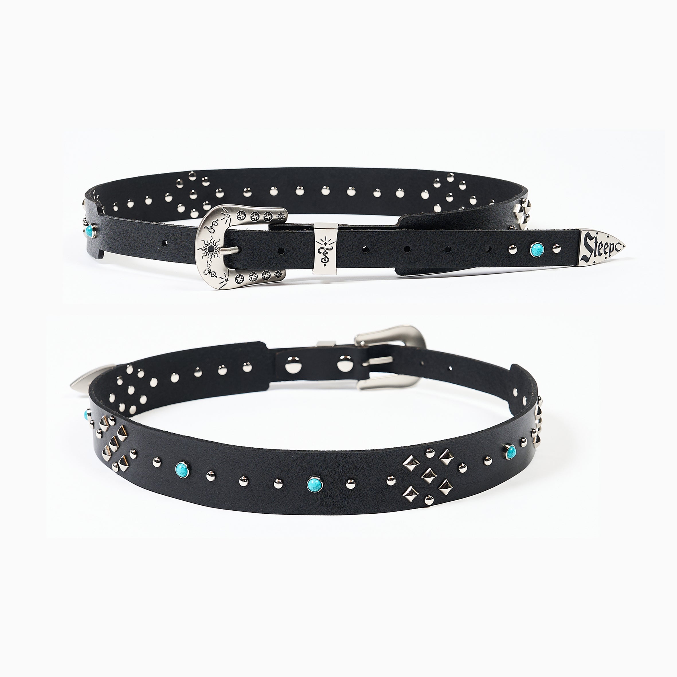 STEEPC Turquoise Studded Tanned Leather Belt