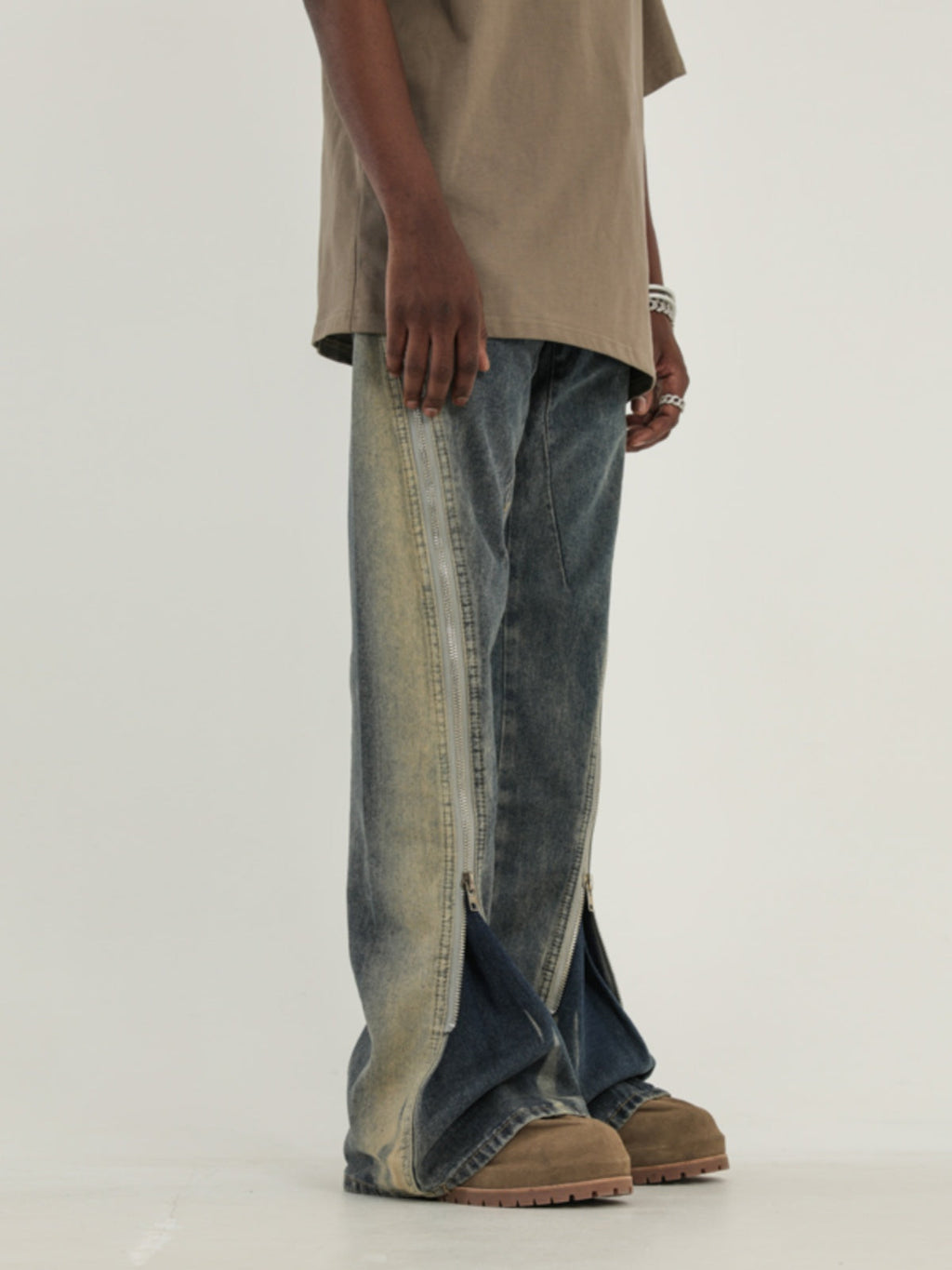 F3F Select Stitching Zipper Washed Flare Jeans