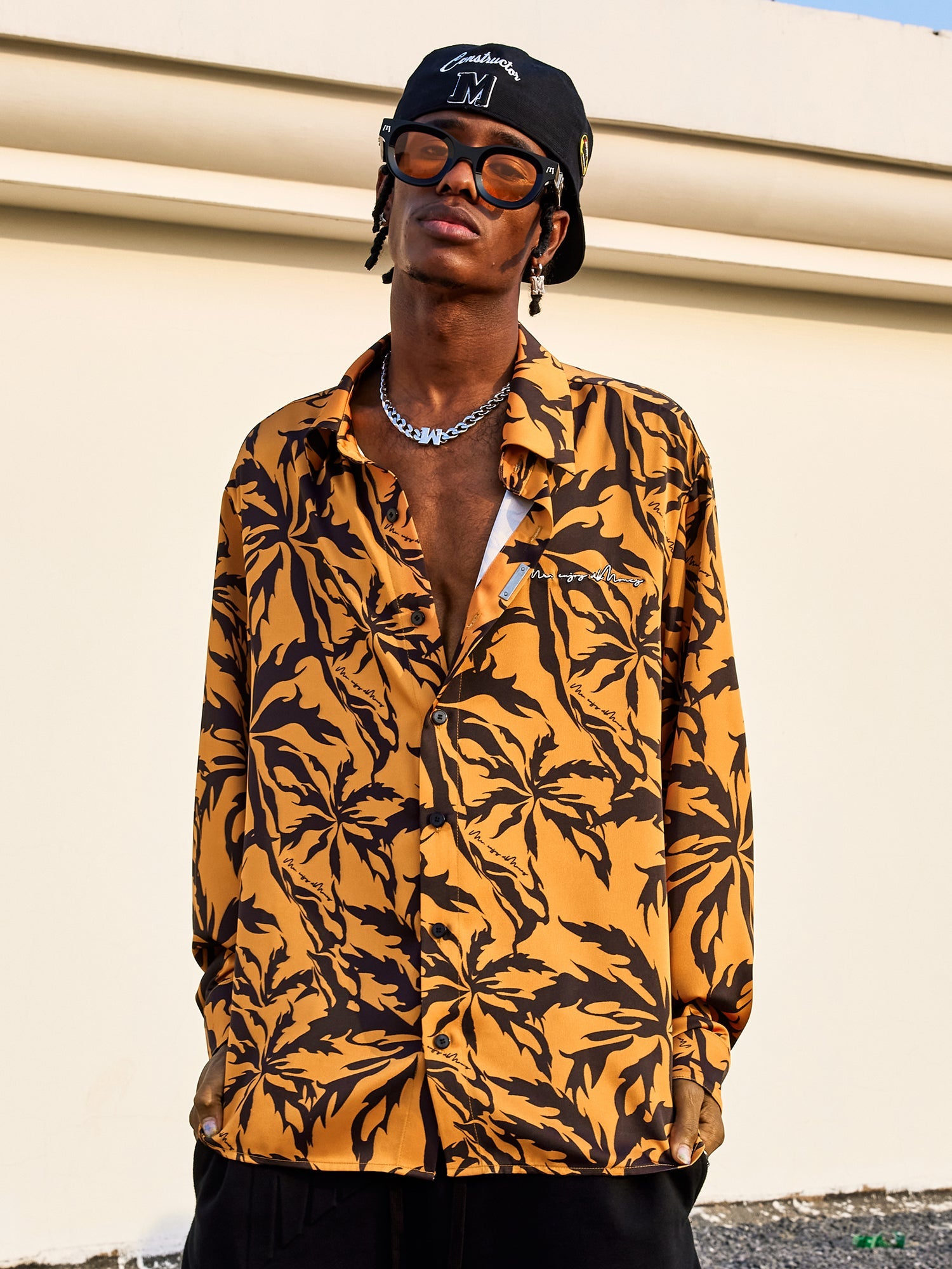 MEDM Tiger Pattern Coconut Tree Long Sleeved Shirt