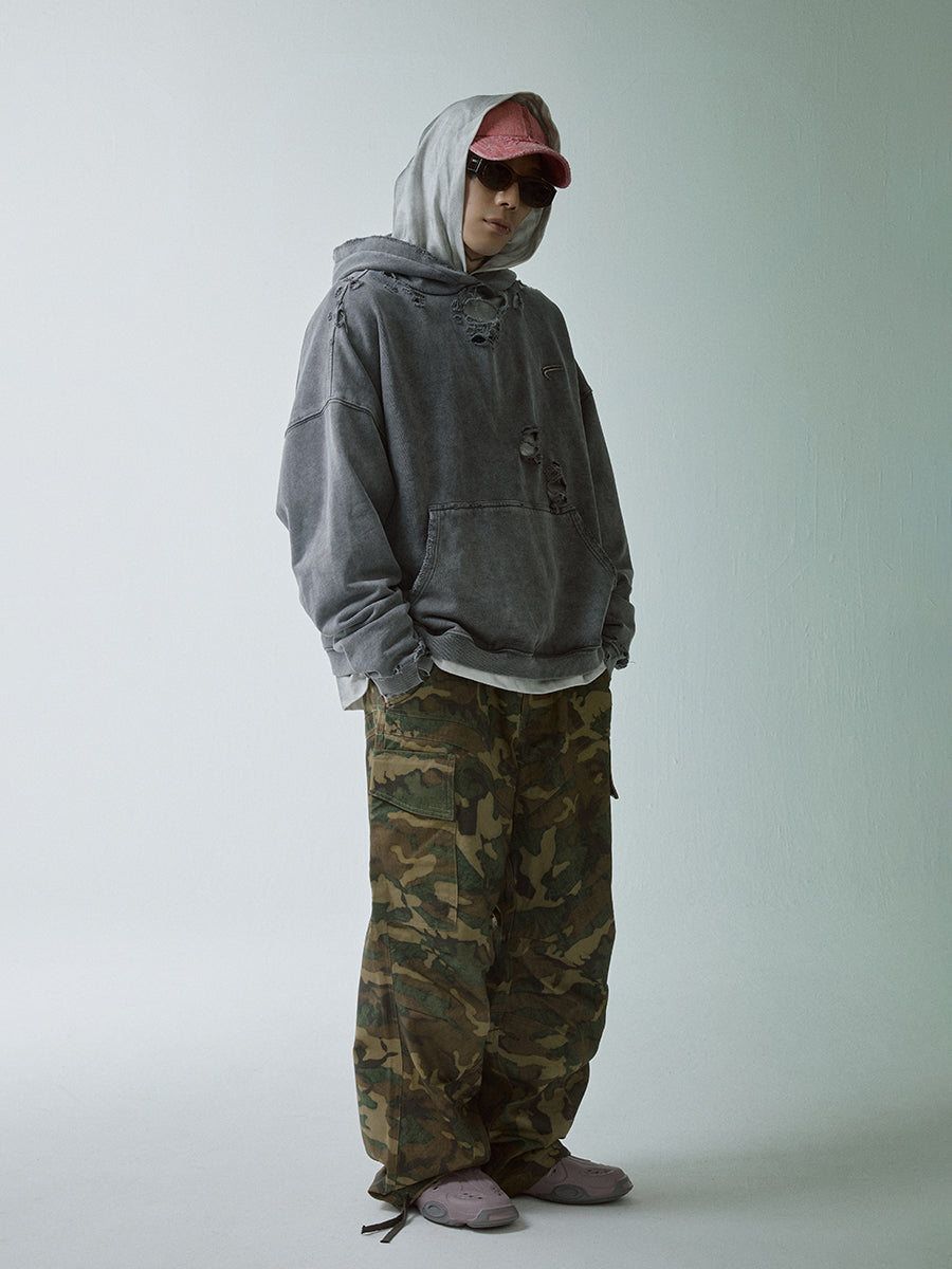 F2CE Washed Destruction Metal Logo Hoodie