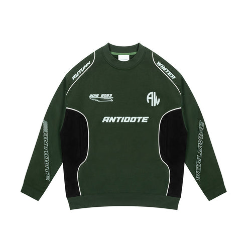 ANTIDOTE Print Patchwork Racing Sweatshirt