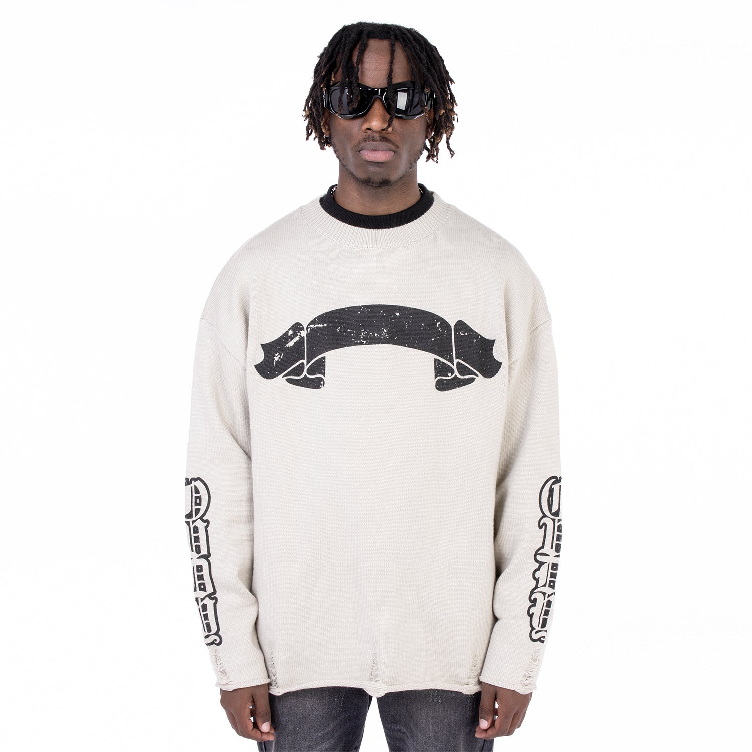 F3F Select Print Destruction Ripped Knit Sweater
