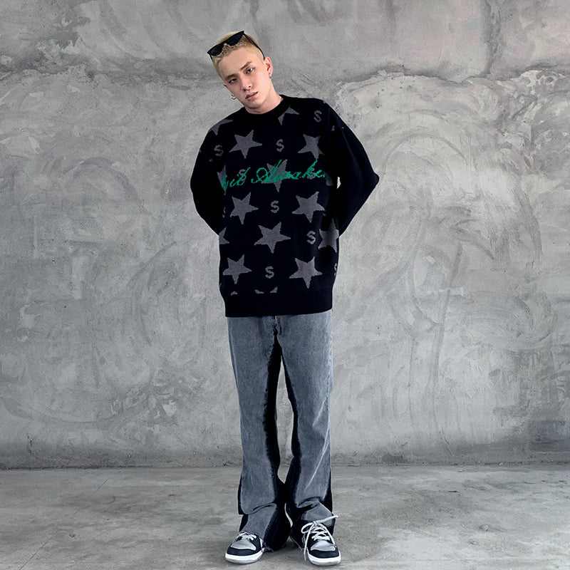 Star Circle Letter Knit Sweater