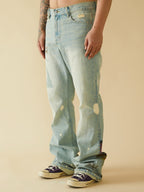 EVILKNIGHT(EK) Digital Print Butterfly Embroidery Denim Flare Pants