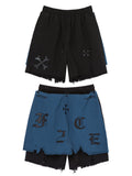 F2CE Removable Letters Leather Embroidery Shorts
