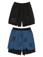 F2CE Removable Letters Leather Embroidery Shorts