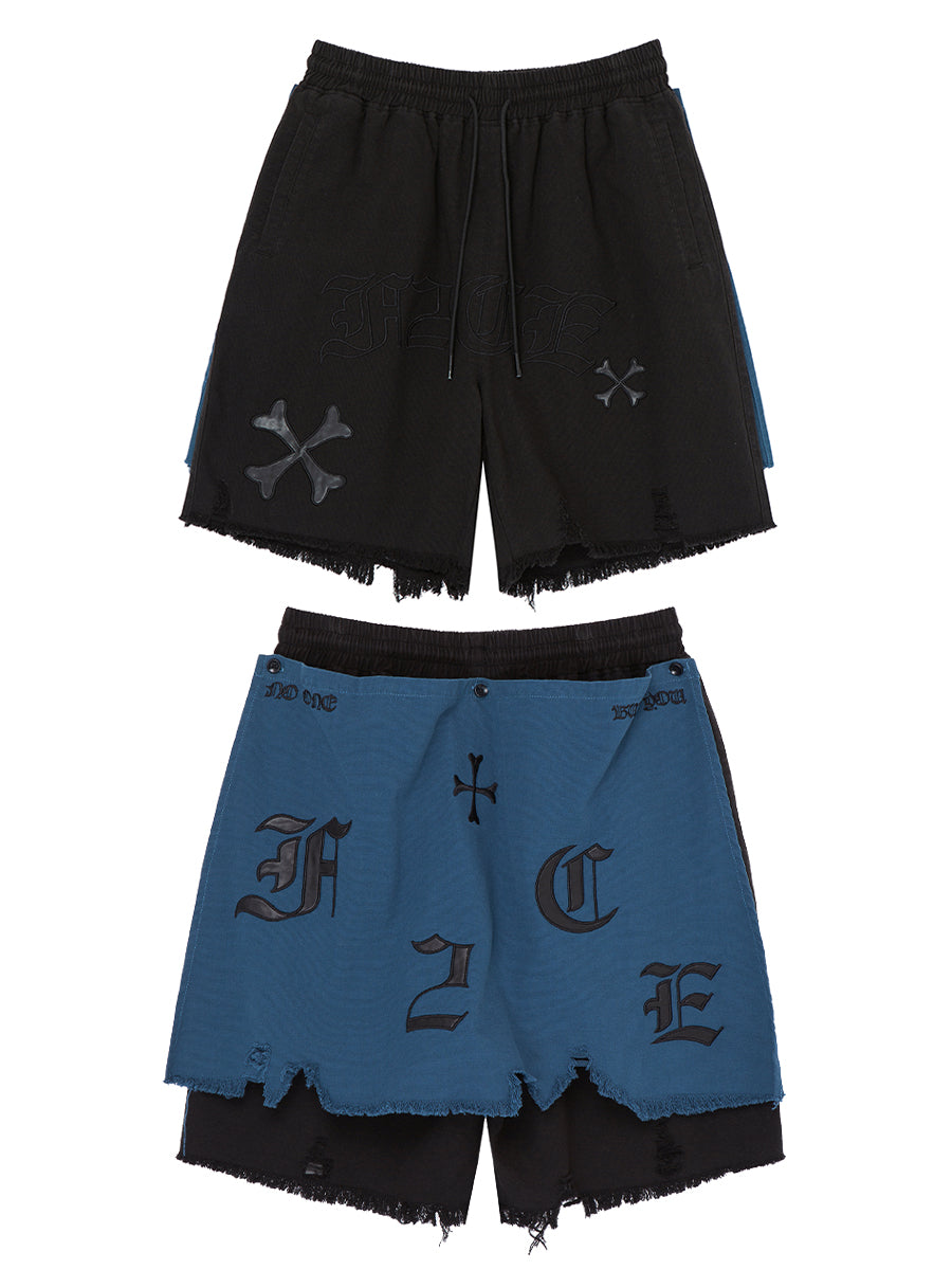 F2CE Removable Letters Leather Embroidery Shorts
