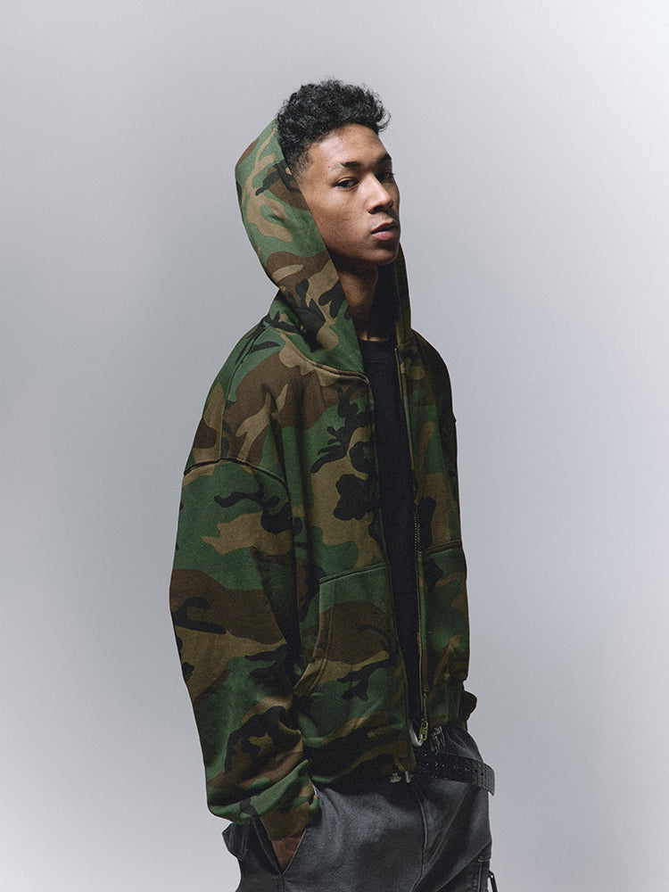 ANTIDOTE Camouflage Printed Zip Up Hoodie