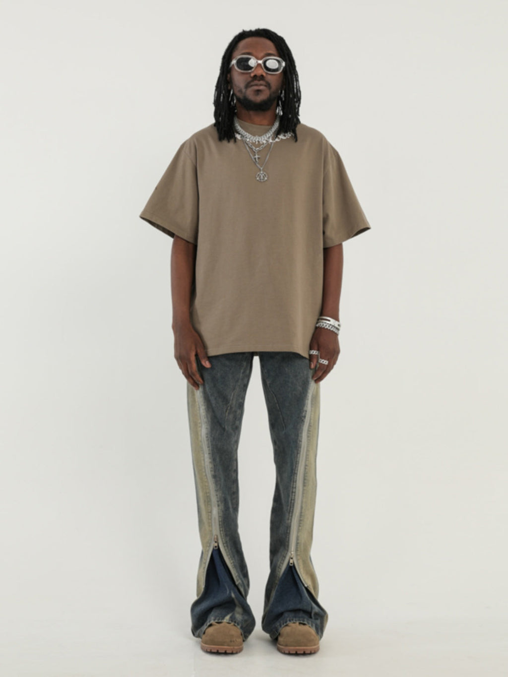 F3F Select Stitching Zipper Washed Flare Jeans