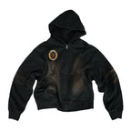 ANTIDOTE Washed Distressed Embroidery Badge Zip Up Hoodie