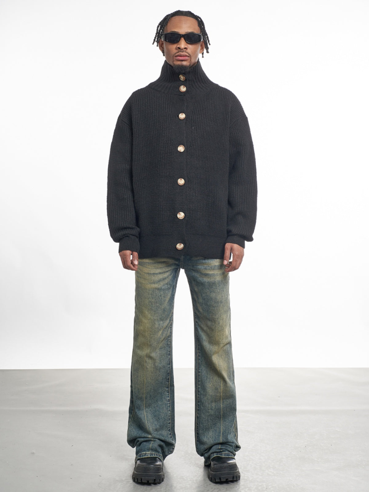 F3F Select High Neck Collar Button Knit Cardigan