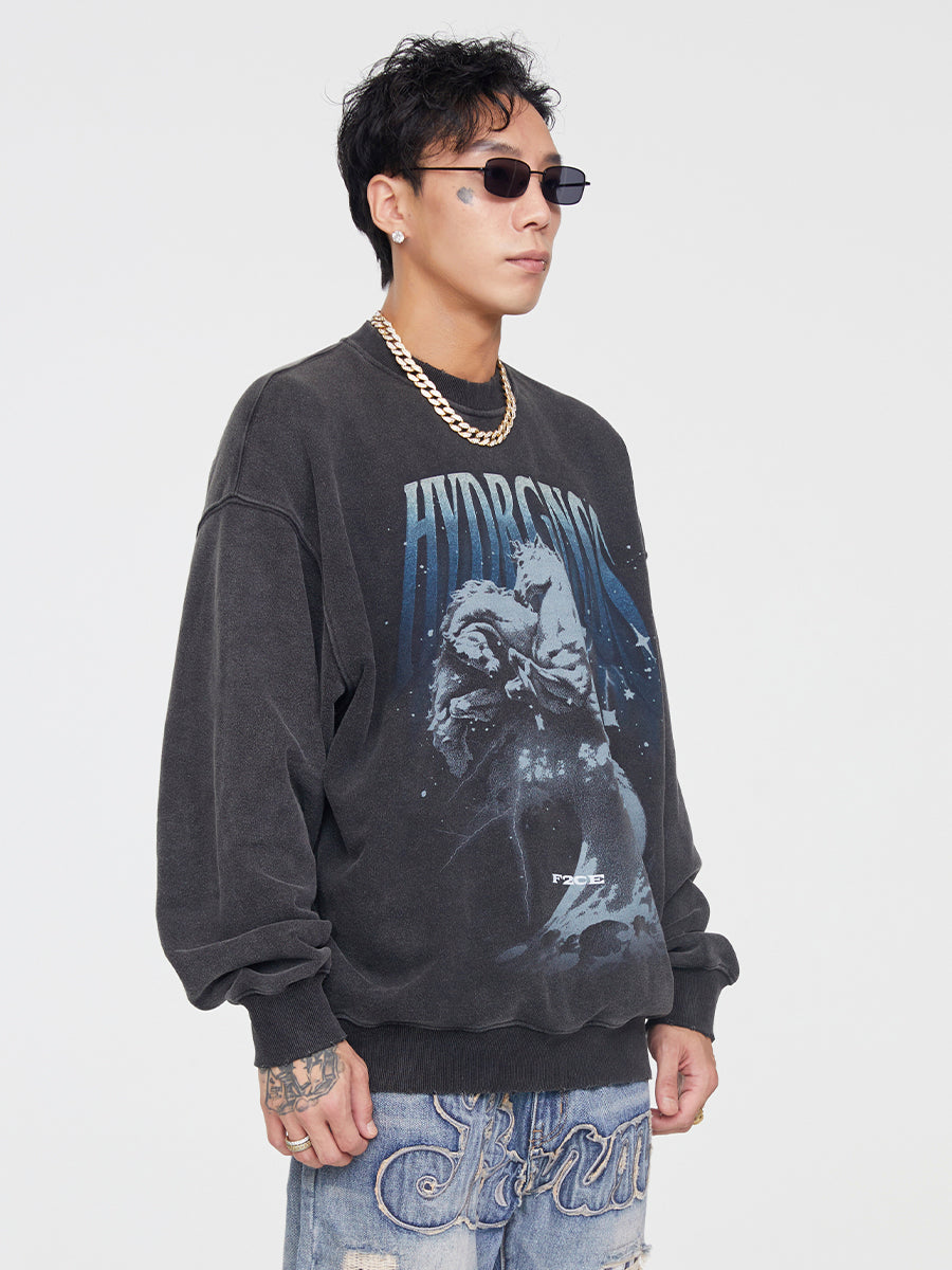 F2CE Vintage Washed Printing Sweater